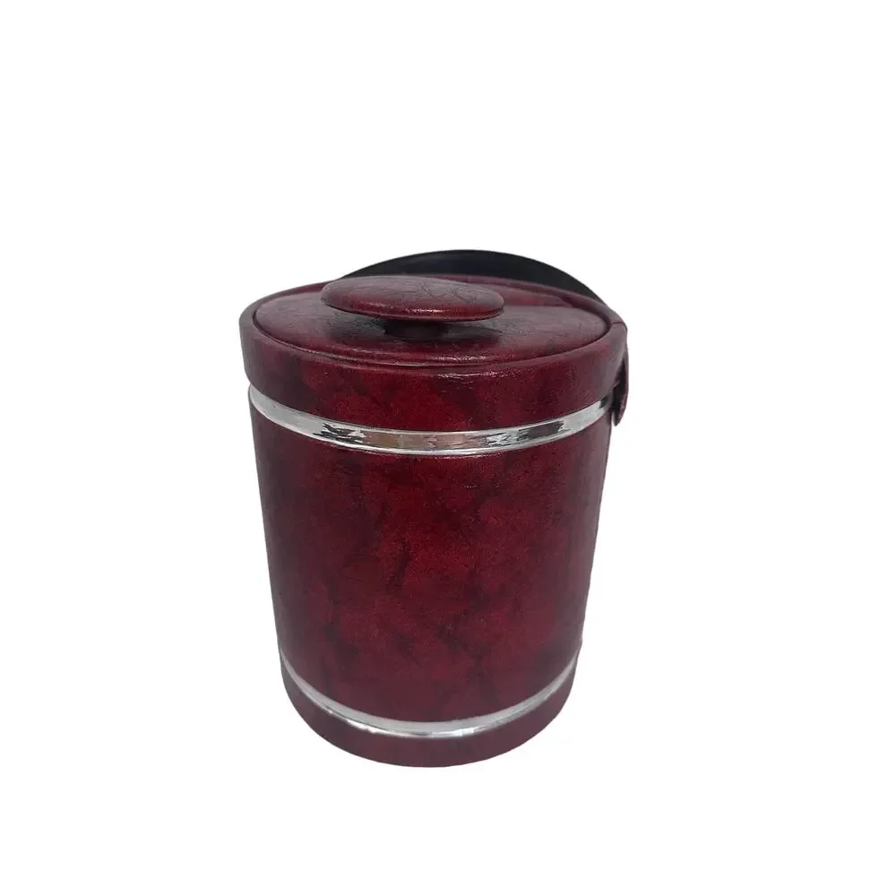 Vintage 70s Burgundy Crimson Vinyl Bar Ice Bucket